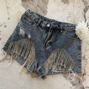 Crystal Fringe Distressed Denim Shorts – Festival & Glam
